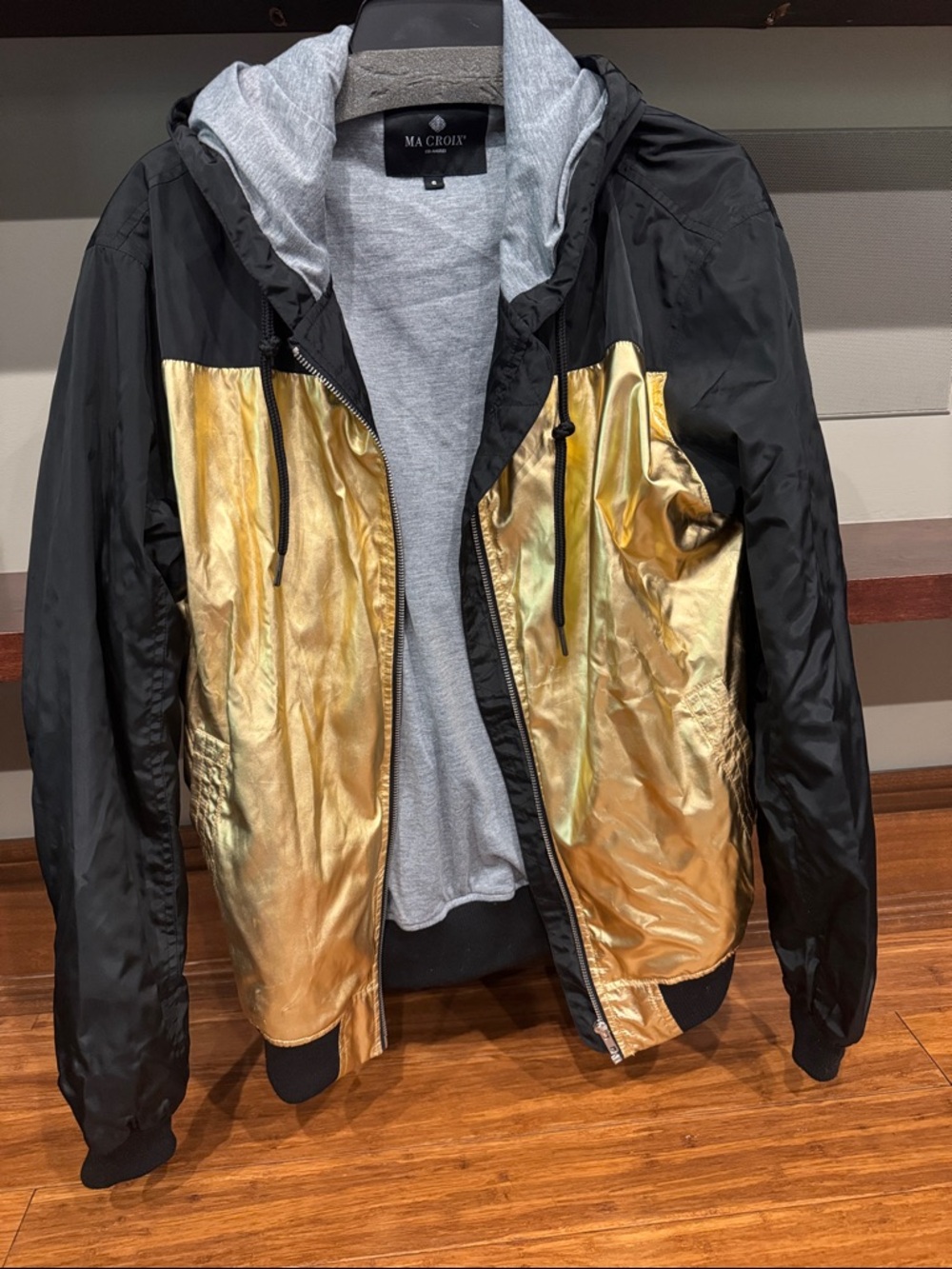 Men’s Black and Gold Hooded Bomber Jacket